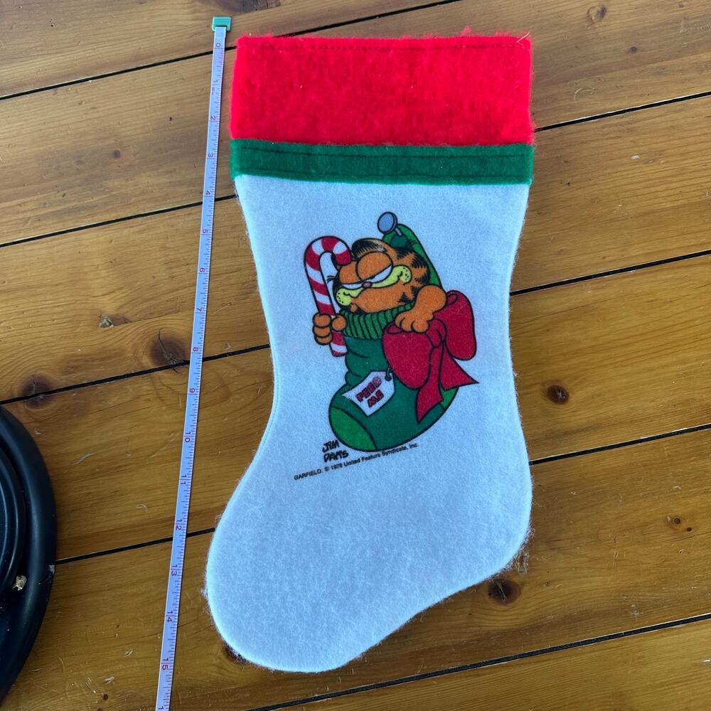 Vintage Jim Davis Garfield Feed Me 15" Felt Christmas Stocking 1976 Red & White